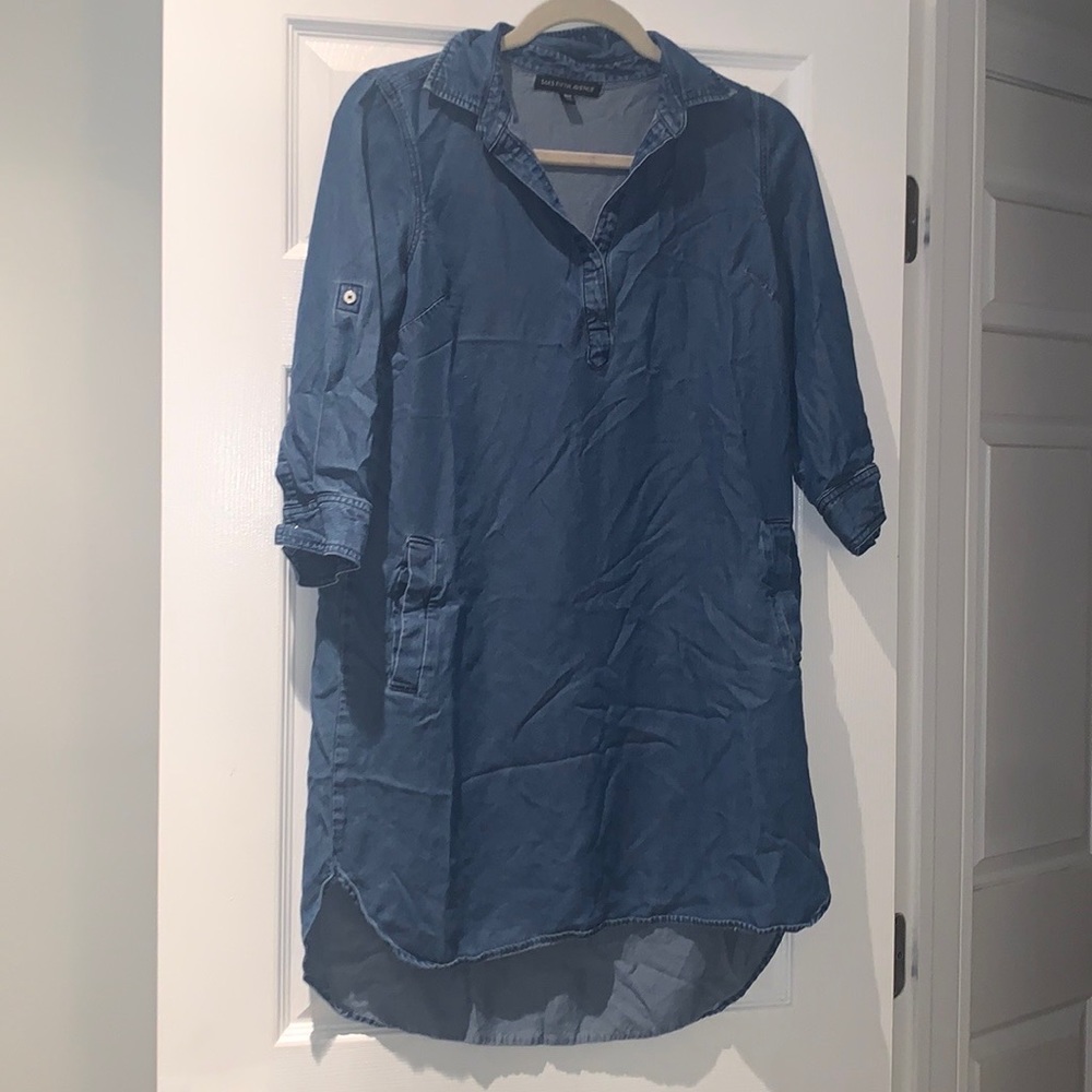 Dark blue chambray collared shirt dress Saks Fifth Avenue XS